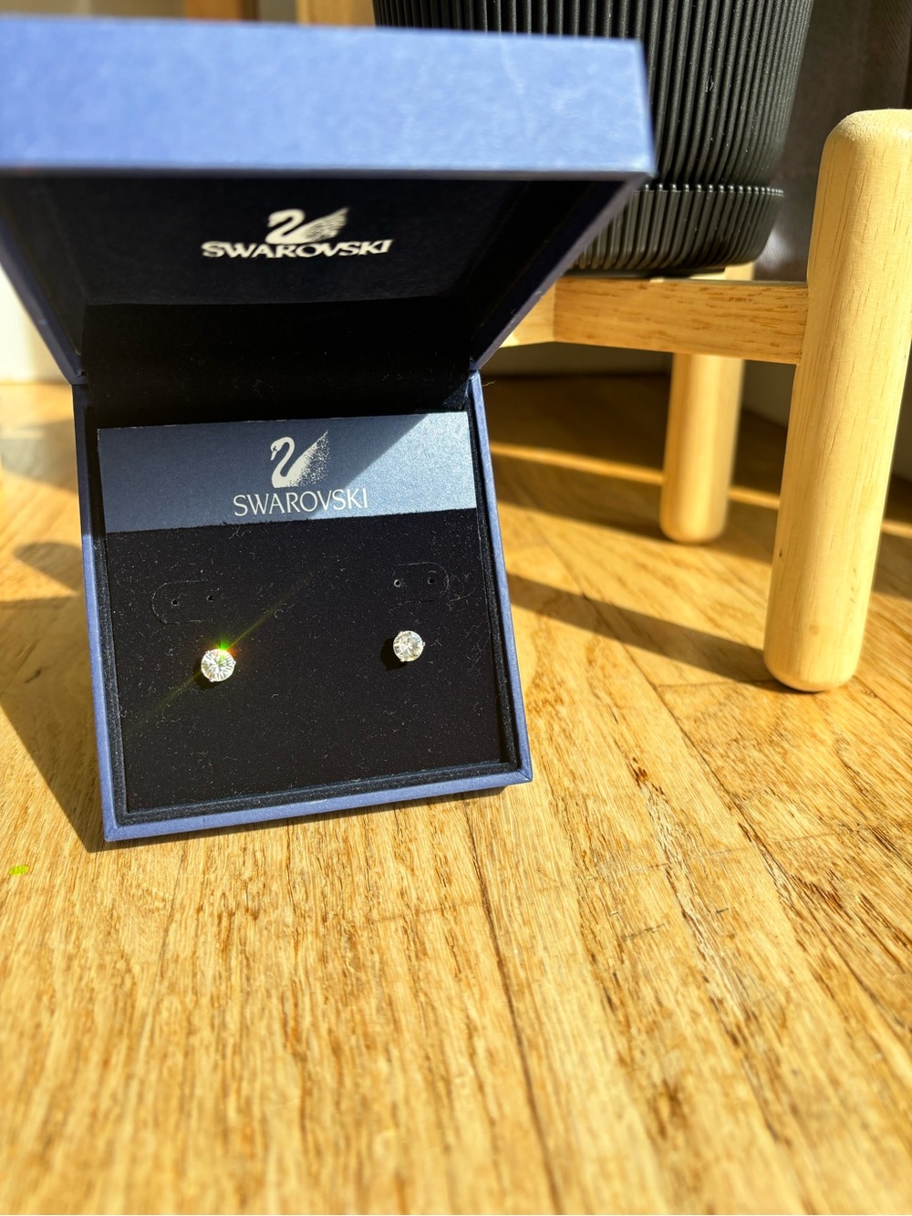 Swarovski Solitaire Stilla Round Cut Crystal Stud Earrings NIB Rhodium Plated